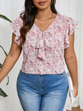 Blusa Feminina Floral com Decote V e Detalhe Charmoso - Adriana. Plus Size