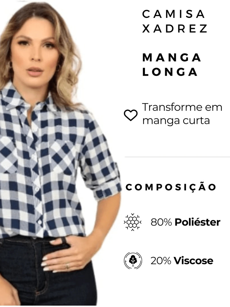 Blusa Feminina manga longa xadrez - Larissa. Plus Size