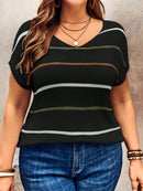 Blusa Feminino de Tricô com Listras Elegantes - Virnna. PLus Size