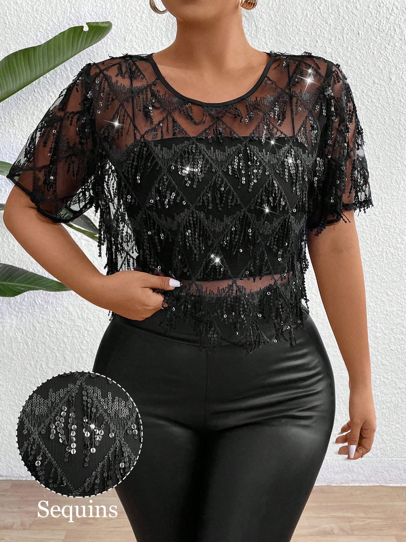 Blusa feminina brilhante Maribela Plus Size.