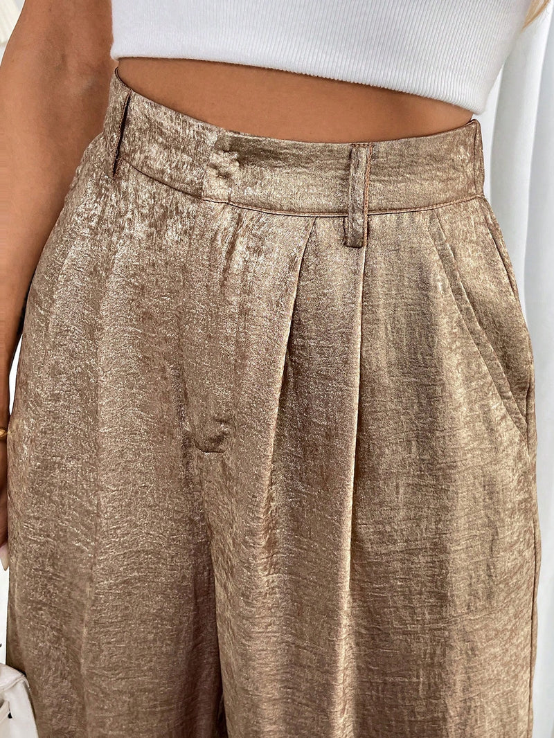 Calça Feminina de Pernas Largas com Brilho Dourado - Melissa