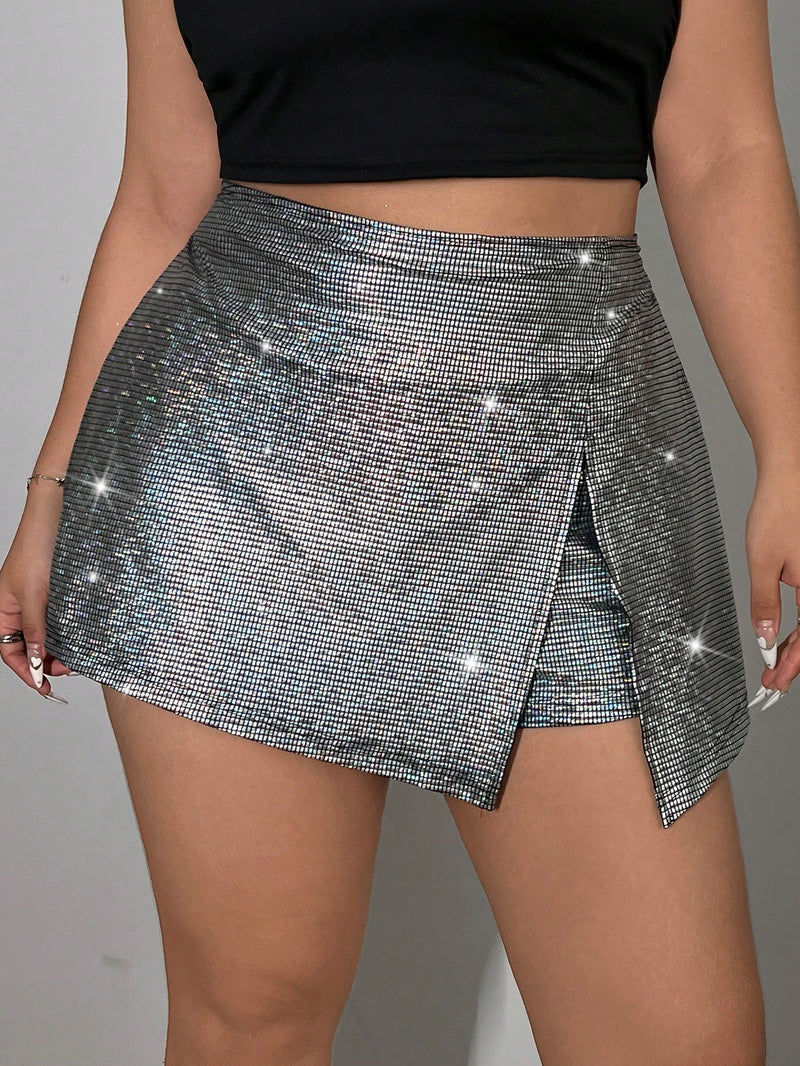 Saia short feminina brilhante Leonice. Plus Size