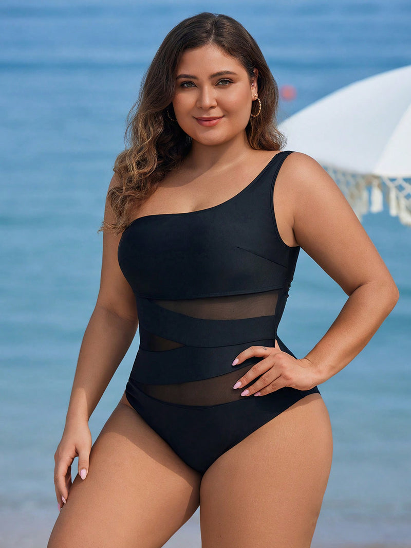 Maiô Feminino com Recortes em Tela Mesh e Alça Única - Sabrina. Plus Size