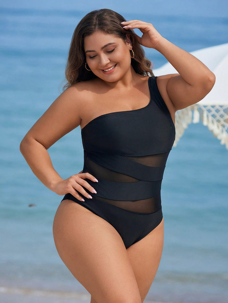 Maiô Feminino com Recortes em Tela Mesh e Alça Única - Sabrina. Plus Size