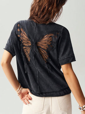Camiseta Feminina  Estilo Solto com Borboleta Vazada - Jacky