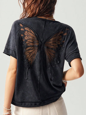 Camiseta Feminina  Estilo Solto com Borboleta Vazada - Jacky