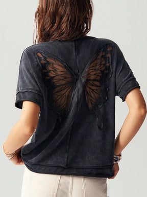 Camiseta Feminina  Estilo Solto com Borboleta Vazada - Jacky