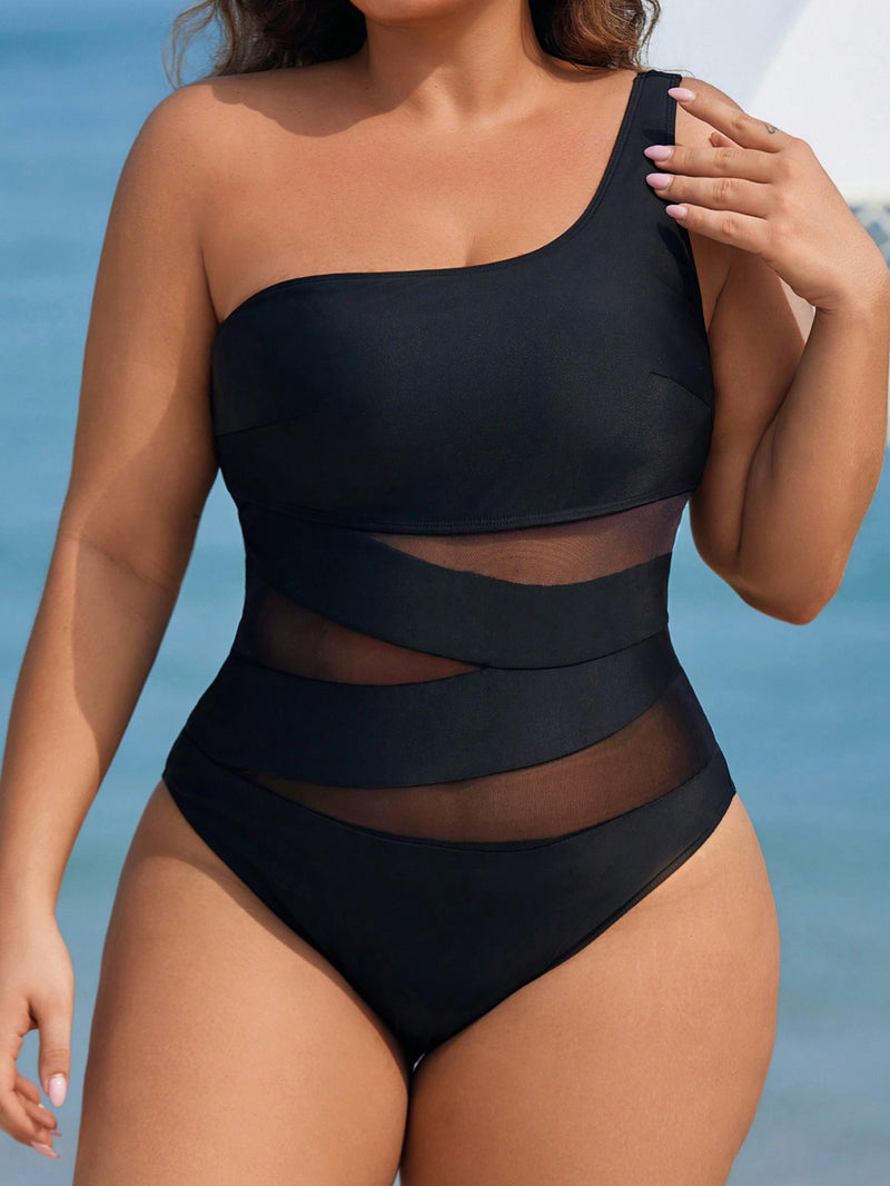 Maiô Feminino com Recortes em Tela Mesh e Alça Única - Sabrina. Plus Size