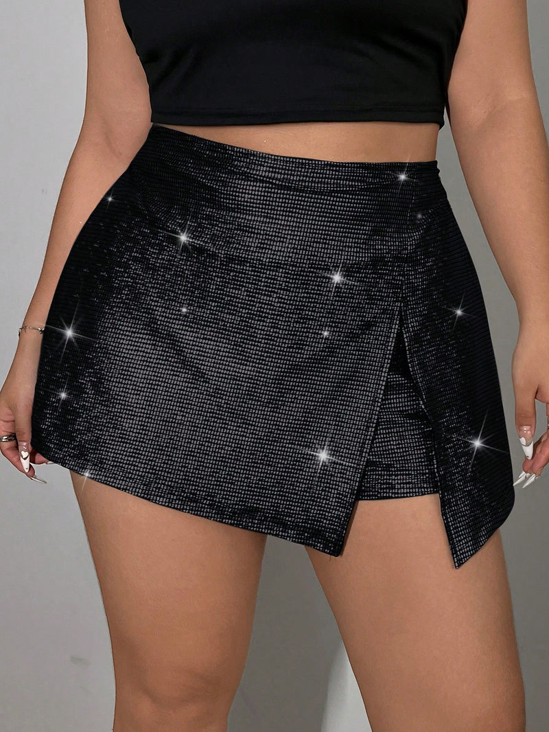 Saia short feminina brilhante Leonice. Plus Size