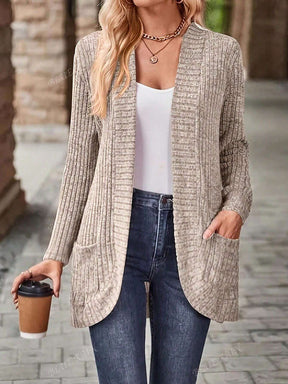 Cardigan de Malha de Manga Longa e Cor Sólida, Plus Size, Para o Inverno