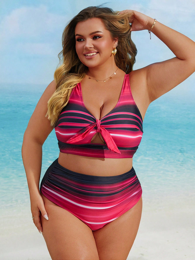 Biquíni Feminino com Top Ajustável e Estampa Listrada - Margot. Plus Size.