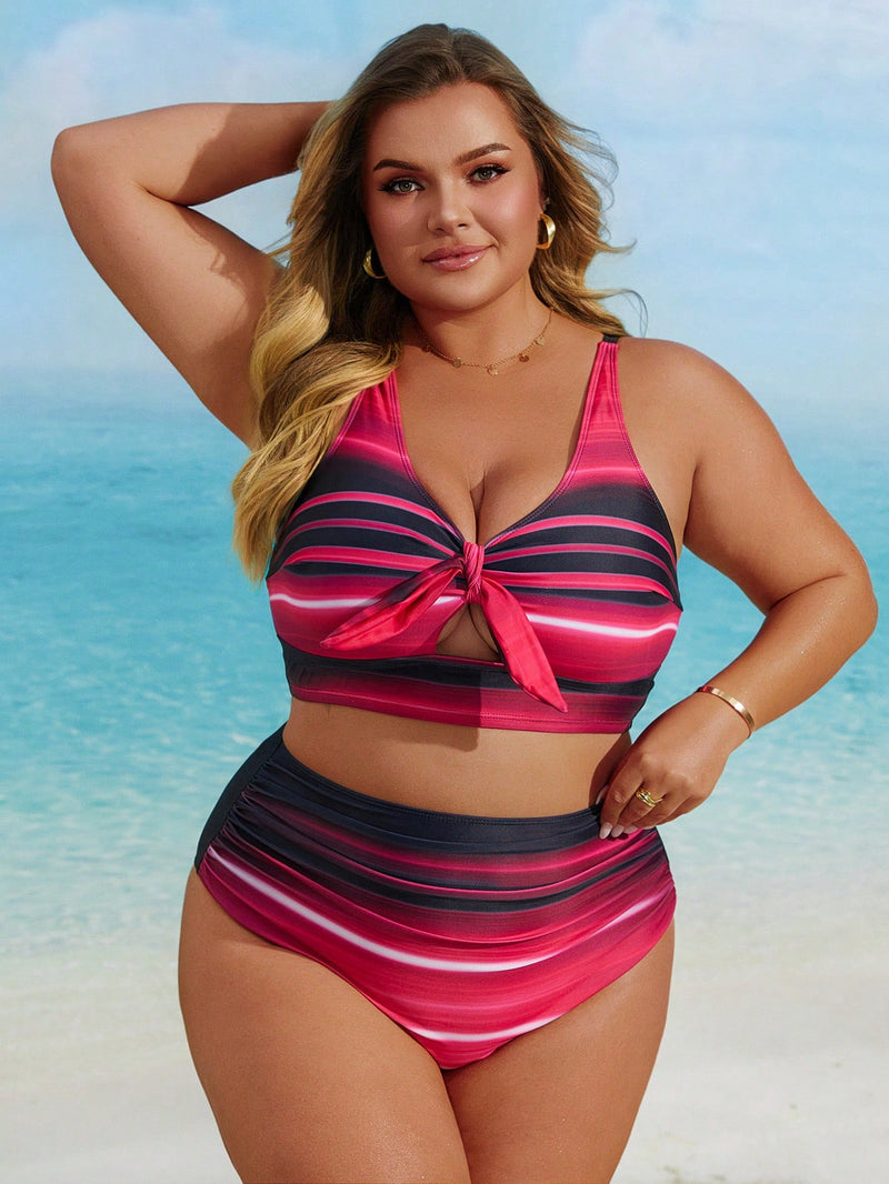 Biquíni Feminino com Top Ajustável e Estampa Listrada - Margot. Plus Size.