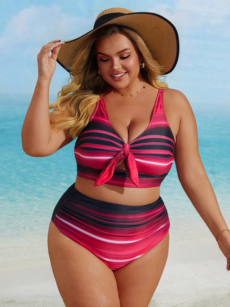 Biquíni Feminino com Top Ajustável e Estampa Listrada - Margot. Plus Size.