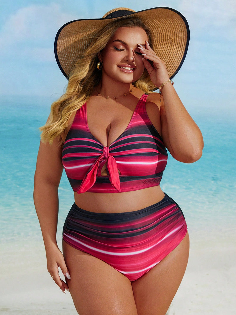 Biquíni Feminino com Top Ajustável e Estampa Listrada - Margot. Plus Size.