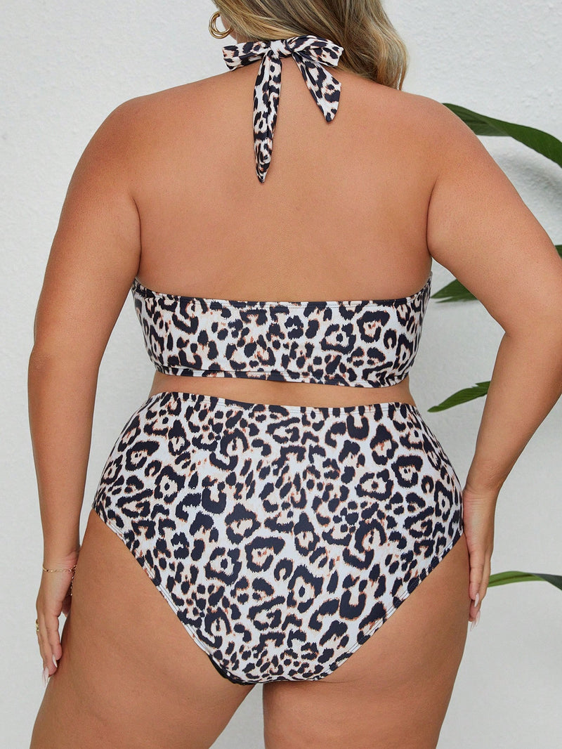 Conjunto Feminino de 3 Peças com Amarração e Estampa Animal Print - Katia. Plus Size