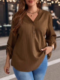 Blusa Feminina de mangas dobradas com gola entalhada - Lidia. Plus Size