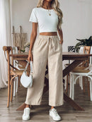 Calça feminina listrada de algodão com bolsos laterais Gracia