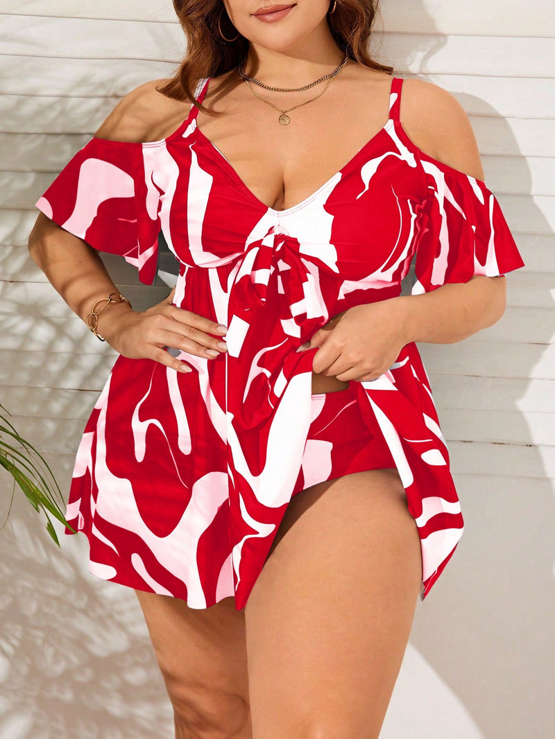 Tankini feminino estampado e manga com babado Vania. Plus Size