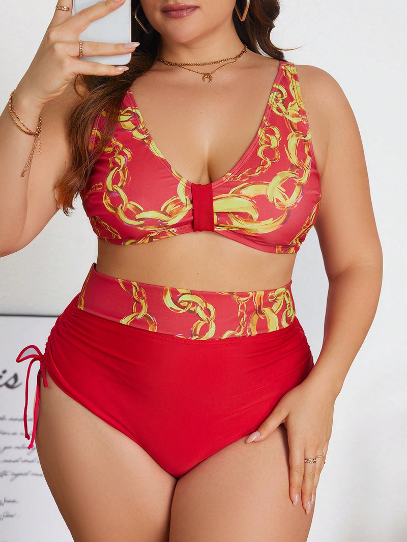 Biquini feminino estampado vermelho Luzy. Plus Size