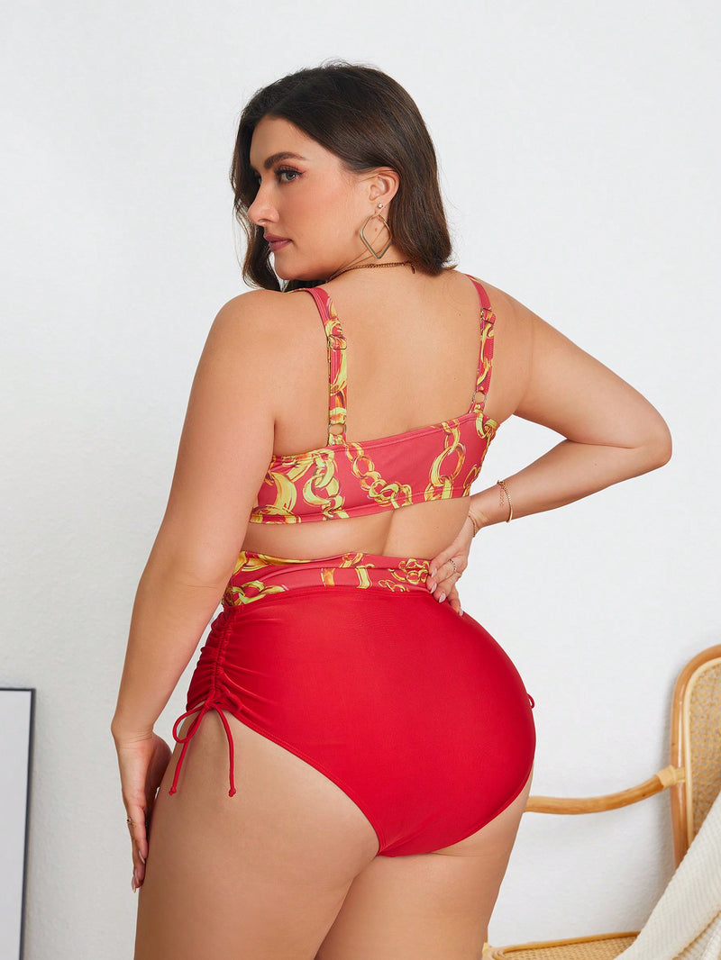 Biquini feminino estampado vermelho Luzy. Plus Size