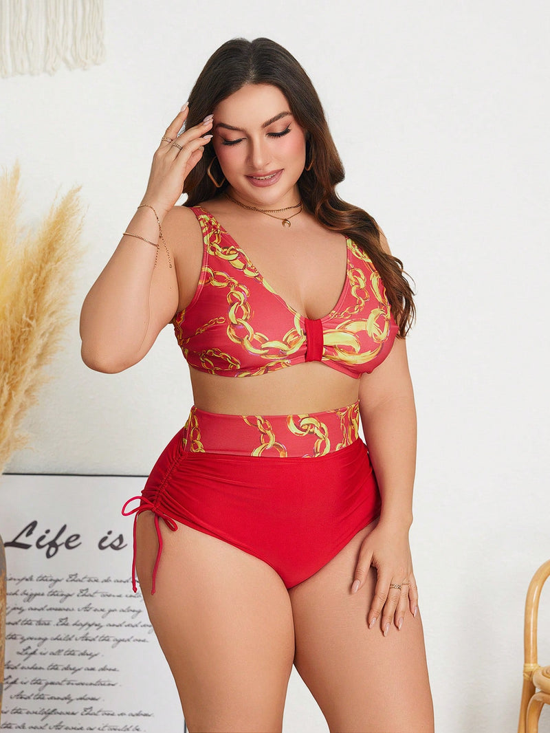 Biquini feminino estampado vermelho Luzy. Plus Size