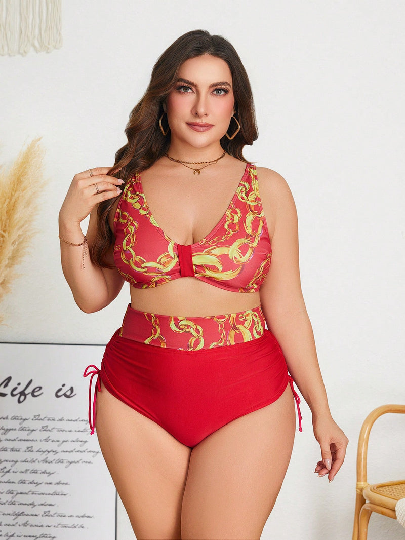 Biquini feminino estampado vermelho Luzy. Plus Size