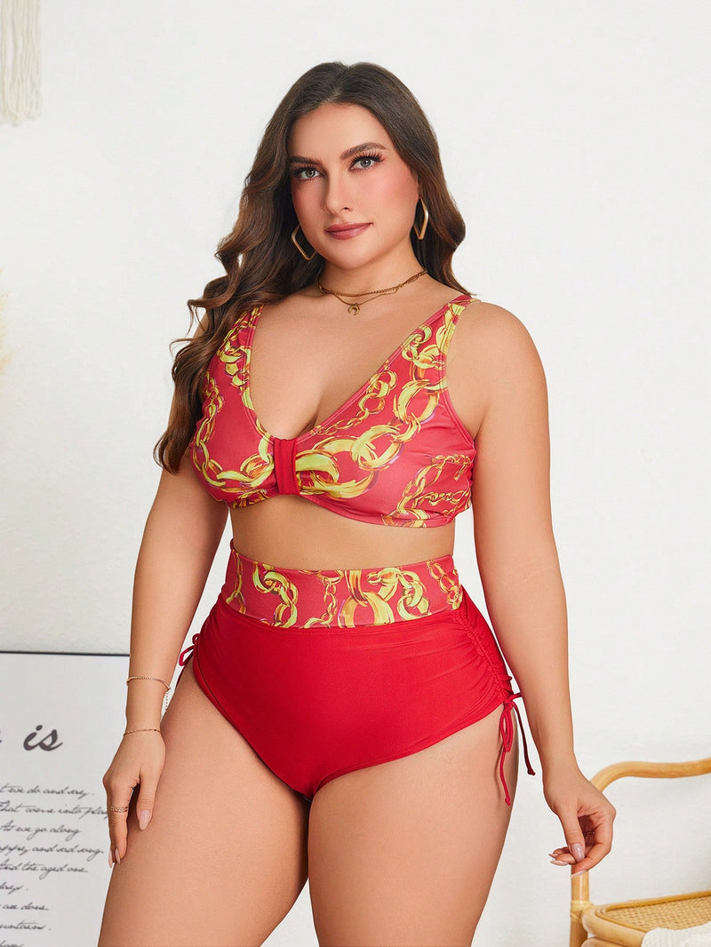 Biquini feminino estampado vermelho Luzy. Plus Size