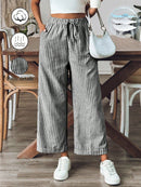 Calça feminina listrada de algodão com bolsos laterais Gracia