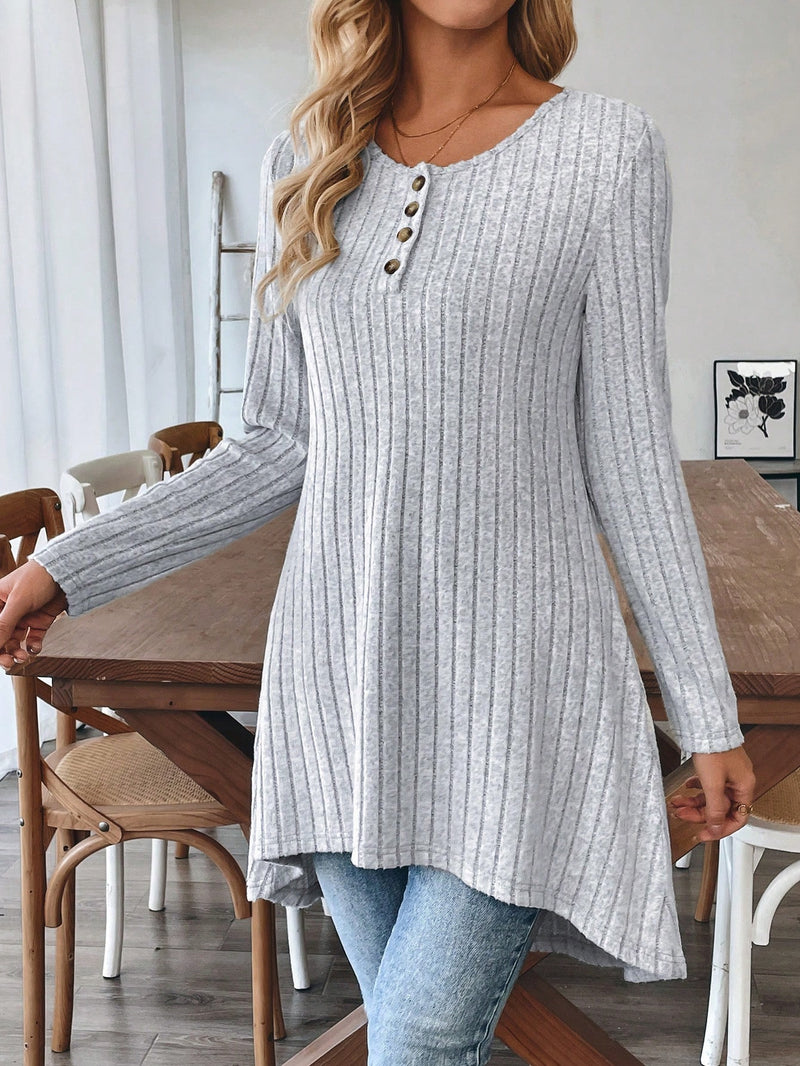 Camisa Feminina comprida com Barra Assimétrica - Rubianna