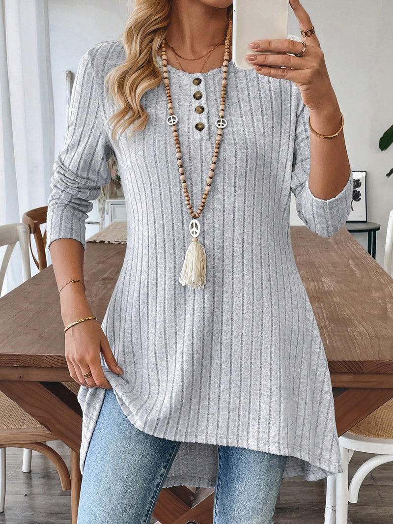 Camisa Feminina comprida com Barra Assimétrica - Rubianna