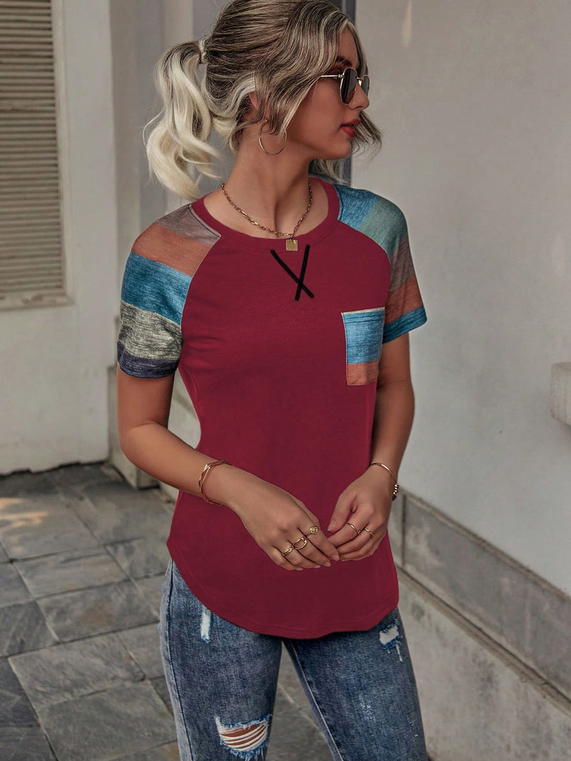 Camisa Feminina Estilo Casual com Detalhes em Blocos de Cor - Jaqueline