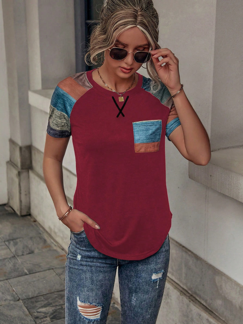 Camisa Feminina Estilo Casual com Detalhes em Blocos de Cor - Jaqueline