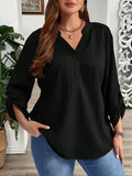 Blusa Feminina de mangas dobradas com gola entalhada - Lidia. Plus Size
