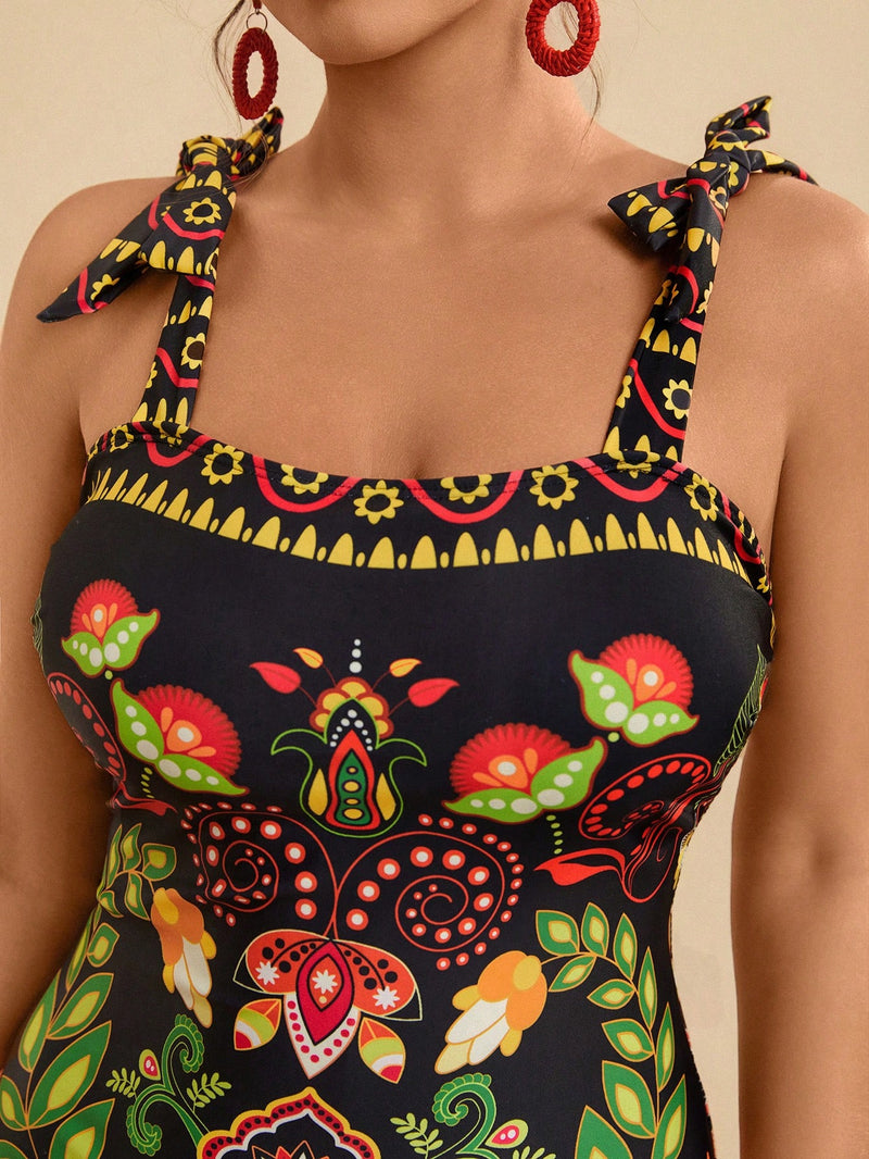 Maiô Feminino com Laço no Ombro - Sami. Plus Size