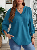 Blusa Feminina de mangas dobradas com gola entalhada - Lidia. Plus Size
