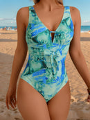 Maiô Feminino com Laço no Busto Estampado de Mármore - Jhuly