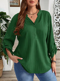 Blusa Feminina de mangas dobradas com gola entalhada - Lidia. Plus Size