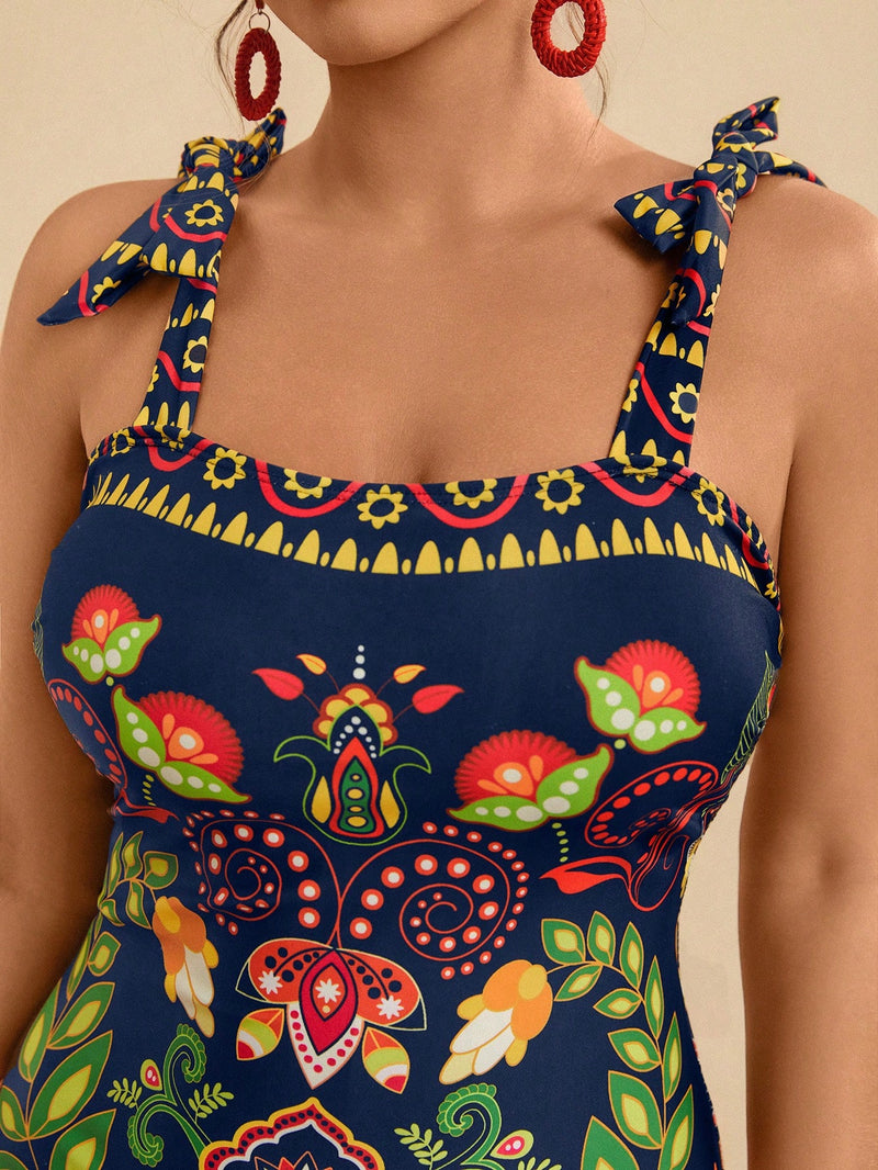 Maiô Feminino com Laço no Ombro - Sami. Plus Size