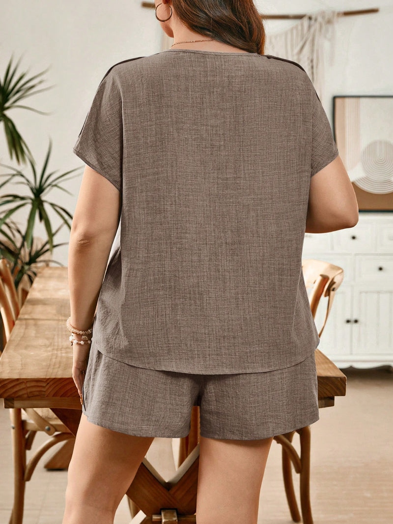 Conjunto Feminino Camisa de Manga Curta e Shorts - Dinz. Plus Size