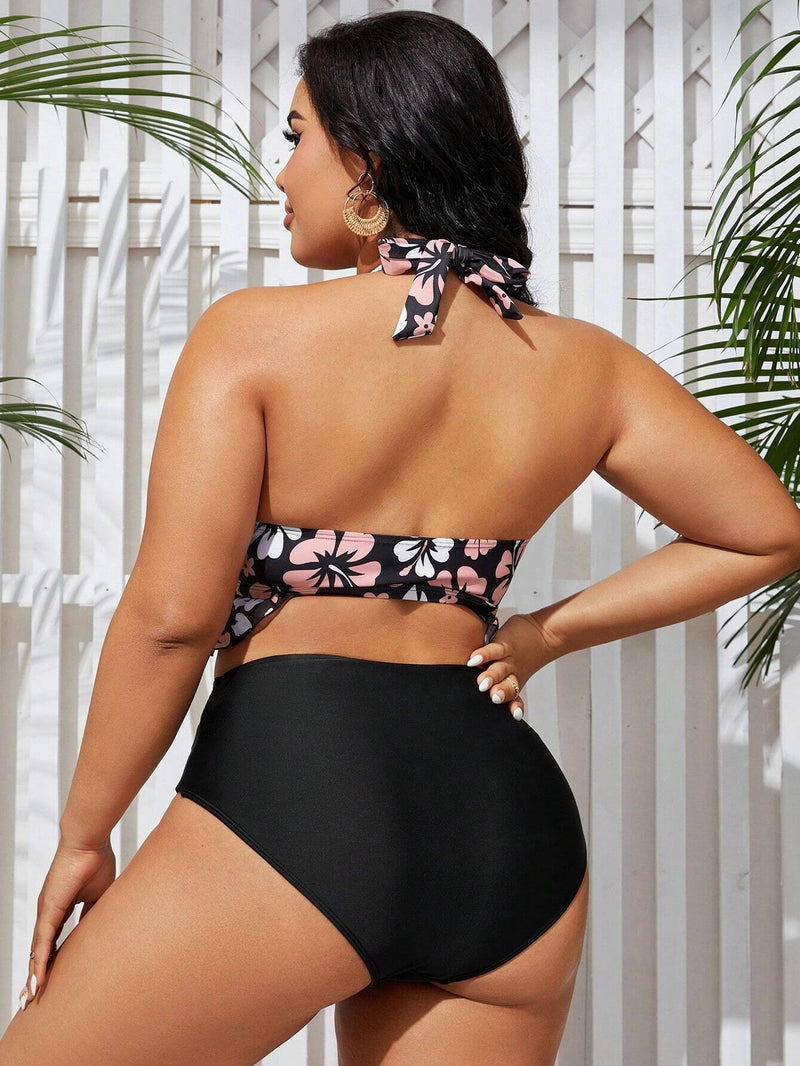 Biquíni Feminino cintura alta com babado Floral Plus Size