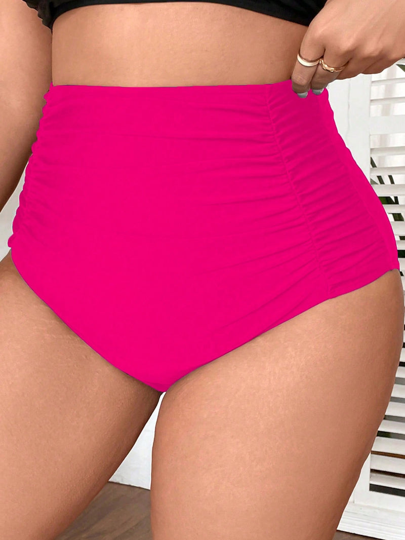 Monte Seu Biquini, Biquini feminino parte Inferior Cintura Alta com franzido - Joyce. Plus Size