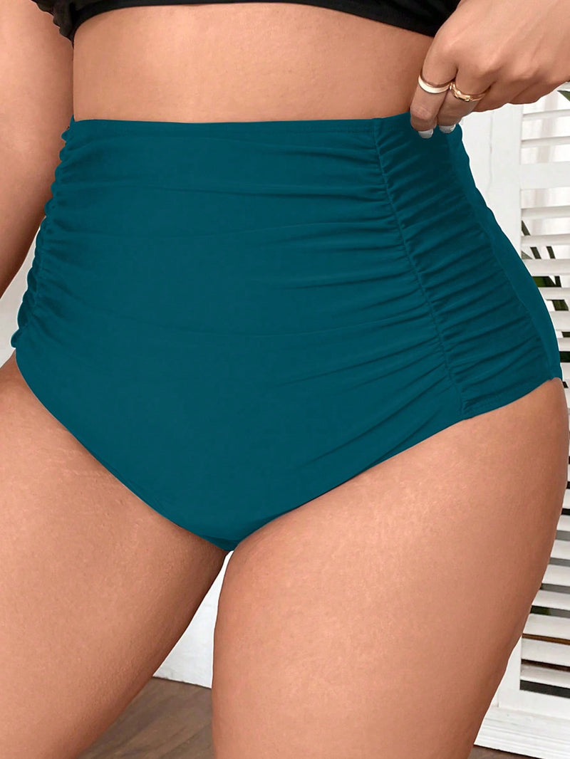 Monte Seu Biquini, Biquini feminino parte Inferior Cintura Alta com franzido - Joyce. Plus Size