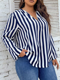 Blusa Feminina Listrada com Zipper decote em V. Plus Size