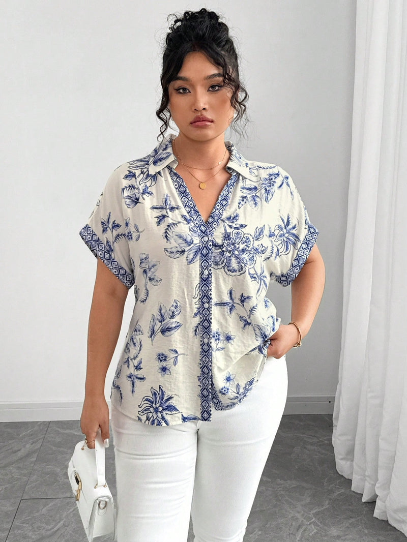 Blusa Feminina Solta Elegante Francesa Manga Caída - Kemilly. Plus Size