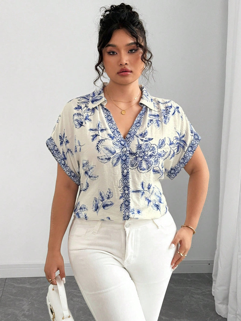 Blusa Feminina Solta Elegante Francesa Manga Caída - Kemilly. Plus Size