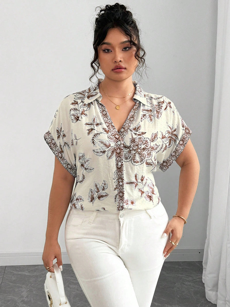 Blusa Feminina Solta Elegante Francesa Manga Caída - Kemilly. Plus Size