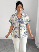 Blusa Feminina Solta Elegante Francesa Manga Caída - Kemilly. Plus Size