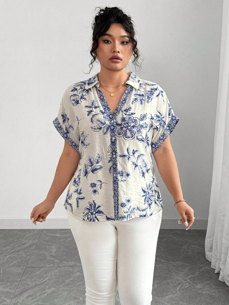 Blusa Feminina Solta Elegante Francesa Manga Caída - Kemilly. Plus Size
