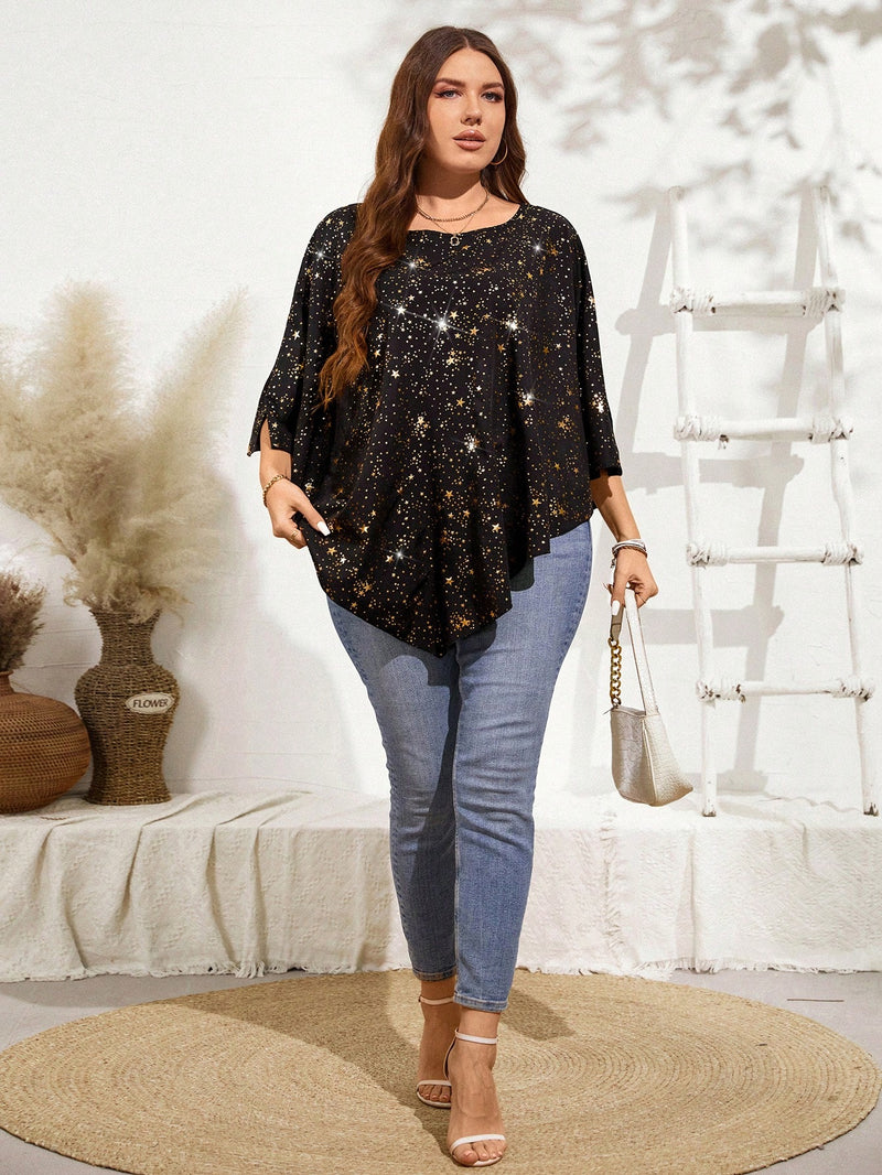 Blusa Feminina Solta com estampa Galáxia Kamila. Plus Size