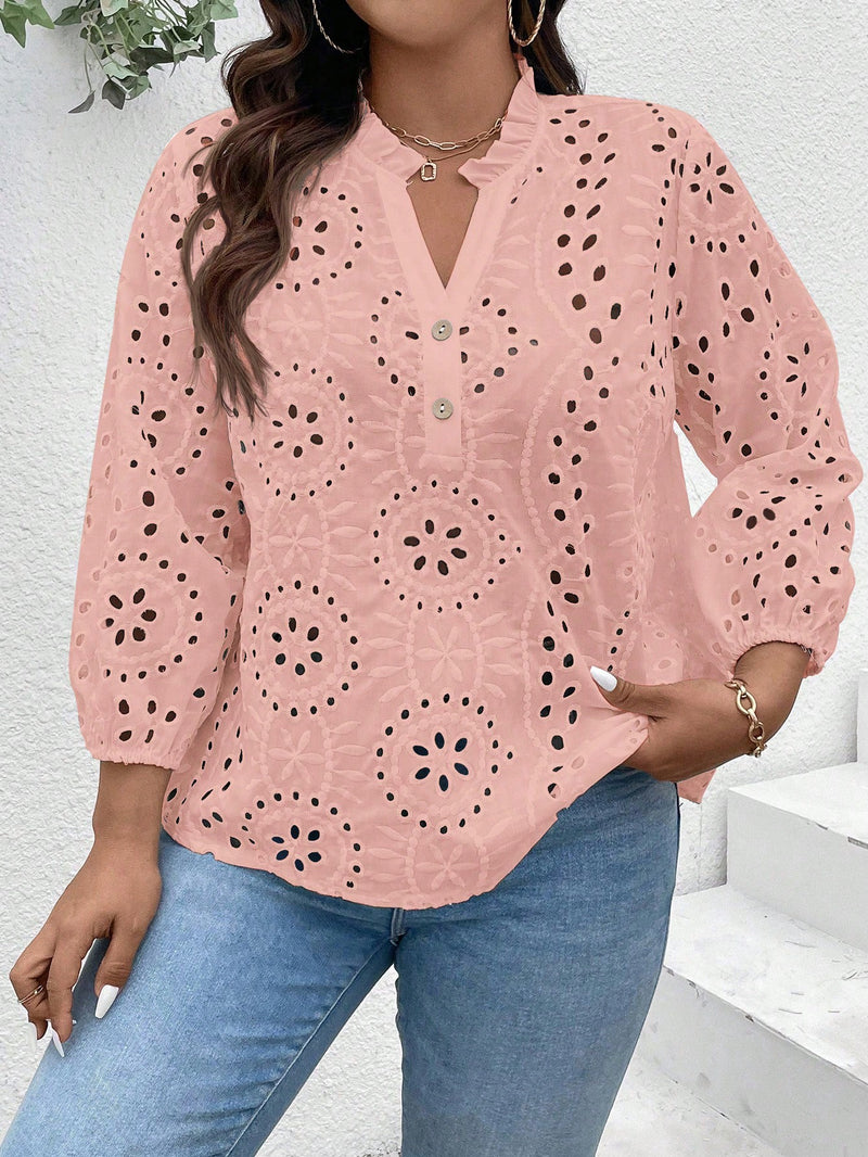 Blusa Feminina bordada com botões frontais Galicia. Plus Size